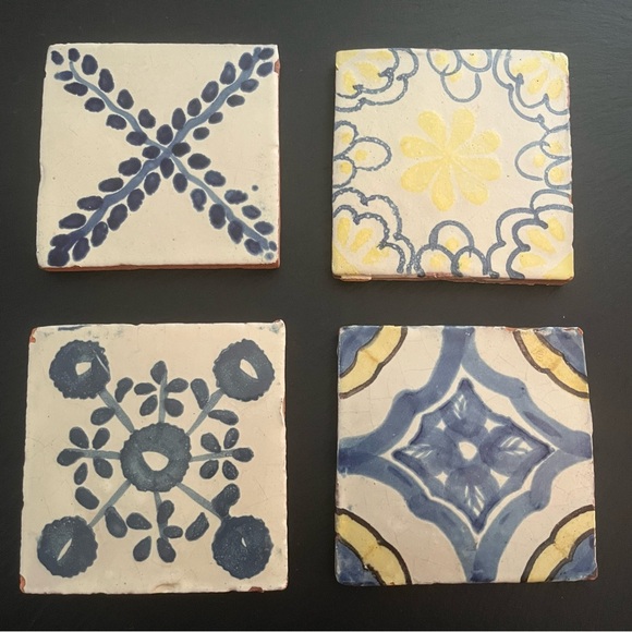 Mexican Hand Painted Terra-Cotta Talavera Vintage Tiles Set of 4 - Picture 14 of 14
